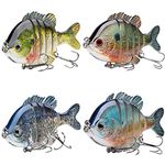 BASSDASH SwimPanfish Multi Jointed Panfish Bluegill Swimbaits Topwater Hard Bass Fishing Crank Lure 3.5in/0.85oz (Pack of 4 Colors (BPRL))