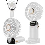 Jsdoin Hand Held Fan,Portable Handheld USB Rechargeable Fans with 5 Speeds,Battery Operated Mini Fan Foldable Desk Desktop Fans with LED Display for Home Office Bedroom Outdoor Travel (White)