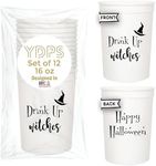 Drink Up Witches Halloween Cups - Set of 12 Halloween Disposable Cups 16oz Stadium Cups, Perfect for a Halloween Party, Halloween Favors, Trick or Treat Supplies Drink Up Witches Cups White