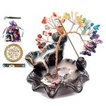 Incense Waterfall Burner with Healing Crystals Tree, Ceramic Lotus Fishes Backflow Incense Holder Set, with 30 Backflow Incense Cones, 50 Incense Sticks, Pad, Tweezers