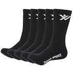 YUEVO SPORTS Men's Cotton Cushioned Athletic Sports Socks Black Socks for Men Breathable Moisture Wicking Walking Work Socks Size 9-11, 5 Pairs