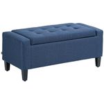 HOMCOM Storage Ottoman Bench Linen-Touch Fabric Tufted Chest Footstool with Flipping Top, Dark Blue