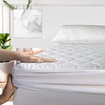 Extra Deep Quilted Mattress Protector - 100% Cotton Mattress Pad Bed Topper Cover Anti Allergic Breathable Sheets Single Double King SuperKing 4FT Size (Single)