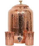 R Ayurveda Copper Matka Water 5 Litre Hammered Copper Water Dispenser (Matka) Container Pot with 2 Pure Copper Glasses 100% Pure Copper and Ayurveda Health Benefits (6000 ml Matka + 700 ml Glasses)