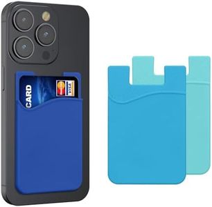 kwmobile Stick-On Card Holder for Phone (Set of 3) - Silicone Wallet Card Holders - Sticks on to Cell Phone Back or Case - Light Blue/Blue/Dark Blue