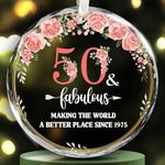 NewEleven 50th Birthday Gifts for Her, 50 Year Old Gifts for Women, 1975 Birthday Gifts for Women, Happy 50th Birthday Decorations Gifts for Women Turning 50 Wife Mom Friend - Round Glass Ornament