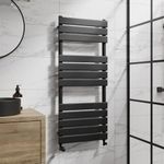 DuraTherm® 1200 x 500mm Flat Panel Heated Towel Rail Radiator Modern Central Heating Bathroom Warmer Wall Mounted Ladder Rad, Matt Black