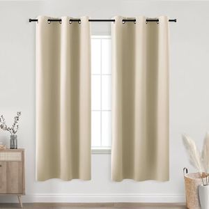 KOUFALL Beige Curtains 63 Inch Length for Living Room,Blackout Grommet Room Darkening Bedroom Curtains 63 Inches Long 2 Panels Set