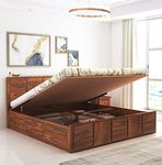 Ganpati Arts Solid Sheesham Wood Scott Queen Size Bed with Hydraulic Storage Wooden Double Bed Palang for Bedroom (Natural Finish) 1 Year Warranty