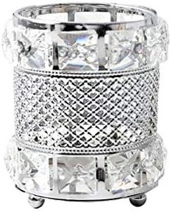 CY craft Silver Makeup Brush Holder Organizer,Handcrafted Vintage Cosmetics Brushes Eyebrow Pencil Pen Cup Collection, Crystal Flower Vase Desk Dresser Decoration and Storage,4.7 x 4 Inch