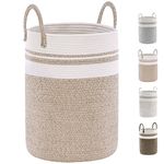 YOUDENOVA Cotton Rope Basket Large Blanket Basket Woven Storage Basket Toy Storage Organiser Nursery Decor Laundry Hamper with Handle 58L (38cm(D) x50cm(H), Z-brown)