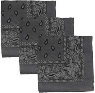 3 PK Cowboy Bandanas 100% Cotton 22 x 22 inch - Charcoal