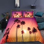 Jingzhang Ocean Duvet Cover Set, Palm Trees Silhouette at Sunset Dreamy Dusk Warm Exotic Twilight Scenery Image, Decorative 3 Piece Bedding Set with 2 Pillow Shams, Queen Size