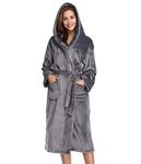 Vlazom Ladies Dressing Gowns, Fluffy Fleece Hooded Robes Comfy Flannel Bathrobe,Dark Grey-with Hooded,L(UK16-18)