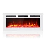 Maxhonor Electric Fireplace Recessed Wall Mounted Heater with Remote Control Timer 12 Flame Colors 5 Flame Settings Glass Panel, 1500/750W (40inch, White)