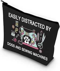 Sewing Makeup Bag Sewing Machine Gift Dog Lover Cosmetic Bag For Dog Mom Dog Owner Easily Distracted By Dogs And Sewing Machines Funny Quilting Gift For Quilters Seamstresses (distracted dog sewing CABL)