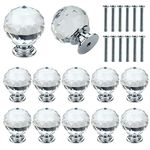 Roellgs 12 Piece 30mm Crystal Ball Glass Diamond Door Knobs with Screws, Premium Light Luxury Knobs Wardrobe Cupboard Drawer Knobs Single Hole Knobs (Clear)