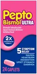 Pepto Bismol Caplets Ultra for Nausea, Heartburn, Indigestion, Upset Stomach, and Diarrhea - 5 Symptom Fast Relief, 24 ct