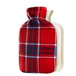 Hot Water Bottle 2 Litre with Fleece Cover, Red Check