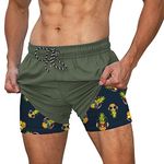 Cozople Men's Compression Liner Swim Trunks Novelty Pineapple Funny Print Bathing Suits Quick Dry Lightweight Boxer Brief Lined Bathing Suit with Inner Pocket for Surfing Size XLarge Army Green