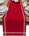 Christmas Table Runner Red Dresser Scarves,Farmhouse Red Dining Table Runners 18x72 inches Long Linen Stripe Coffee Table Runner,Non-Slip Washable Table Setting Decor for Wedding Party Holiday Dinner