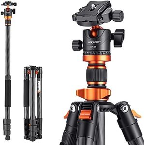 K&F Concept 63" Carbon Fiber Camera Tripods,D254C1+BH-28L Compact Tripod with Detachable Monopod, Metal Ball Head 10KG Load Capacity with Quick Release Plate for SLR DSLR Digital Camera/Camcorder