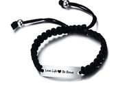 PJ JEWELLERY Love Life Be Brave Stainless Steel Inspirational Motivational Bracelet Handmade Braided Rope Wrist Bangle Gift for Men Women