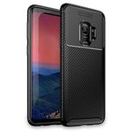 NALIA Silicone Case compatible with Samsung Galaxy S9, Carbon Look Protective Back-Cover, Ultra-Thin Rugged Smart-Phone Soft Rubber Skin, Shockproof Slim Bumper Protector Backcase Shell Etui - Black