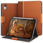 KingBlanc Case for iPad Mini 6th Generation 2021 (8.3-inch) with Pencil Holder, Vegan Leather Cover with Stand Function, Apple Pencil2 Wireless Charging, Smart Folio for iPad Mini 6, Brown