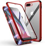 LONYAN Compatible with iPhone 8 Plus/iPhone 7 Plus Case, Magnetic Adsorption Protective Hard Case Front and Back Tempered Glass Full Screen Coverage One-Piece Design Flip Cover (Red)