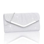 Larcenciel Women's Evening Handbags, Silver Glitter Pleated Evening Purses w/Chain, Formal Ladies Envelope Clutch, Sequin Shoulder Crossbody bag for Cocktail Prom Wedding Party Date Night,22x5.5x12cm