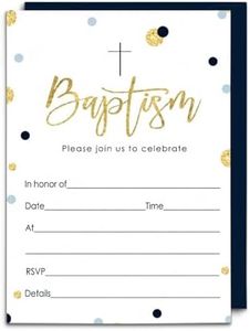 Boys Baptism Invitations and Envelopes (15 Pack) Christening Party Babies Baptismal Celebration Religious Ceremony Fill in Blank Invite Cards Navy and Gold