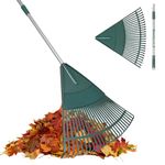 ORIENTOOLS Garden Leaf Rake, Adjustable Lightweight Steel Handle, Comfortable Grip Handle, Plastic Head,Poly Shrub Rake,26 Tines,110 to 168cm (Silver Handle)