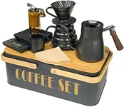 SOTECH Pour Over Coffee Maker Set Coffee Kettle Scale Ceramic Server Ceramic Dripping Cup Bean Grinder Filter Paper Ceramic Cup ALL in 1 Portable Metal Box for Traveling