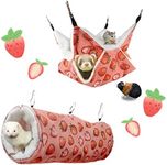 LYART Guinea Pig Rat Ferret Hammock and Warm Bed Small Pet Hideout Tunnel Cave Hanging Bunkbed Hammock Cage Toy for Hamster Sugar Glider Squirrel (3.Hammock & Tunnel)