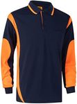 Zmart HI VIS Long Sleeve Workwear Polo Shirt Cool Dry Reflective Safety w Chest Pocket, Navy/Orange, XL