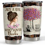SANDJEST Book Lovers Tumbler Just A Girl Who Loves Books 20oz Tumblers with Lid Gift for Librarian Book Lover Women Readers Bookworm Christmas Holiday Birthday