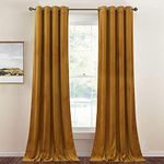 TEXTILES CASA Velvet Blackout Thermal Insulted Curtains for Long Door Summer, 9 Feet Long, Mustard, Set of 2