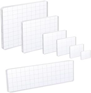 UCEC 7 Pieces Acrylic Stamp Block Assorted Sizes Clear Acrylic Mounting Blocks Set, Decorative Stamp Blocks with Grid Lines for Scrapbooking Crafts Making