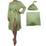 SUFEINI Maternity Robe and Matching Baby Swaddle Blanket Set, Mommy Robe with Receiving Blanket Girls Boys Sleepwear, A31-green, S