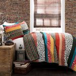 Lush Decor Boho Stripe 3-Piece Quilt Set, King, Turquoise/Tangerine