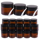 Mardatt 25PCS Round Amber Glass Jars, 1/1.7/2 OZ Mason Jar Amber Cosmetic Containers with Spoons and Black Lids, Glass Candle Jars for Storing Lip and Cream Lotion