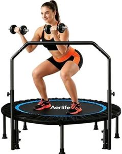 Aerlife 48" Foldable Mini Trampoline Rebounder, Fitness Trampoline with Adjustable Foam Handle–Thick Steel Spring Exercise Rebounder Trampoline for Adults Indoor Outdoor Workouts Max Load 300KG (Blue)