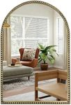 Wemily Antique Gold 24"x36" Arched Wall Mirror with Metal Beaded Frame - Decorative Accent Wall Mirror for Bathroom, Bedroom, Living Room, Entryway