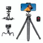 Lamicall Phone Tripod, Flexible Camera Tripod - [3 in 1 Integrated] 2024 Upgraded iPhone Tripod Stand Holder with Remote, 360° Rotating Portable Tripod Mount for Phone, Camera - Upgraded Grey