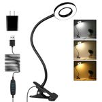 iVict Desk Lamp, Eye Protection Clip on Ring Light, 48 LEDs USB Clip Light with 3 Color Modes 10 Dimmable Brightness, 360° Flexible Gooseneck Desk Light for Study, Read, Office, Dorm