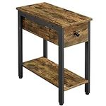 Yaheetech 2-Tier Industrial Side Table with Drawer, Narrow Nightstand End Table, Wood Metal Sofa Side Table for Small Space/Living Room/Bedroom, Rustic Brown