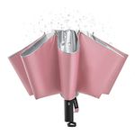 G4Free UPF 50+ UV Protection Large Travel Umbrella 10 Ribs Reverse Compact Inverted Umbrella 54 Inch Auto Open Close Windproof Sun Blocking Umbrella for Rain (Pink/Silver)