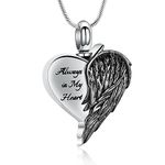 XSMZB Angel Wings Cremation Jewelry for Ashes for Women Wings Heart Always in My Heart Memorial Urn Necklace Keepsake Pendant for Ashes(Black)