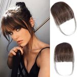 ORIGEN Clip in Bangs Real Human Hair Clip on Wispy Bangs Fringe with Temples Hairpieces Fake Front Bangs Extensions for Women Dark Brown Color